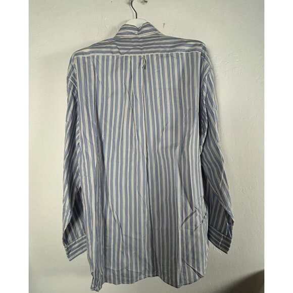 Faconnable Mens XL Blue & White Striped Button-Down Shirt 100% Cotton Pocket USA - Picture 2 of 7